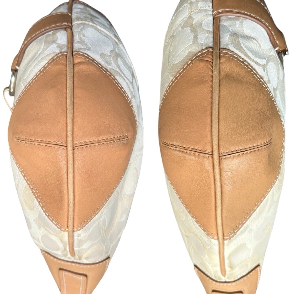 COACH Hamptons Signature Jacquard Hobo Beige Cream w Tan Leather, L0768-11811 - Picture 10 of 12